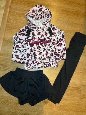 Justice Pink & Black Leopard Print Hooded Sweatshirt Bundle